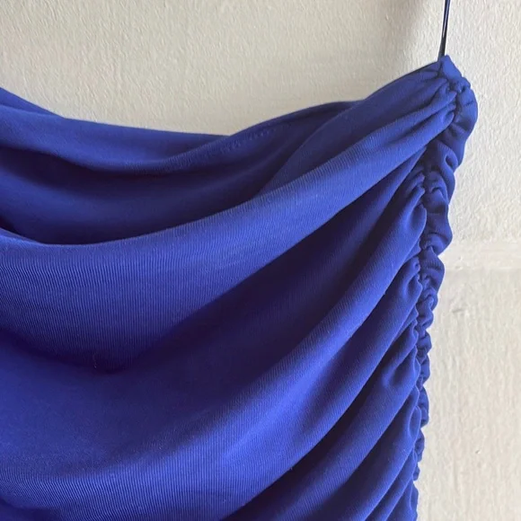 Lauren Ralph Lauren Blue Ruched One-Shoulder Gown - Picture 3 of 6